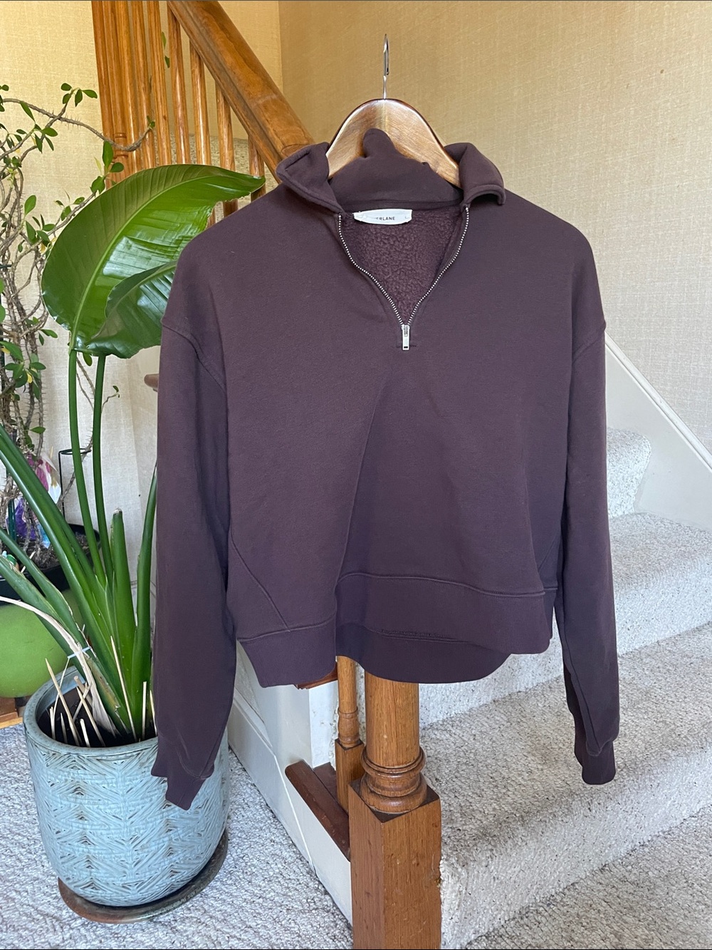 Everlane Half- Zip Pop Over Fleece Sweatshirt in Perfect Fall Brown